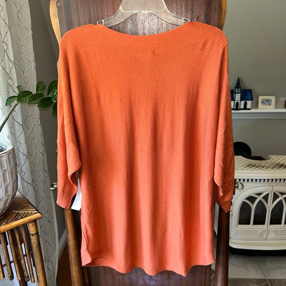 New Chicos Womens Rust Orange Sweater Sz 2 Large 3/4 Sleeve Pullover Sweater - Picture 7 of 10